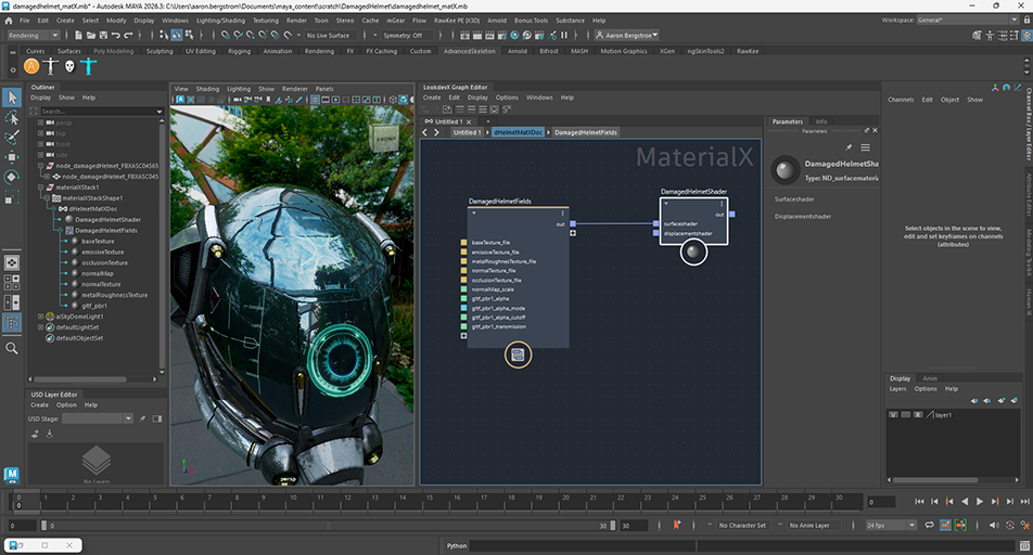 Maya with a MaterialX Shader using a Compound Node