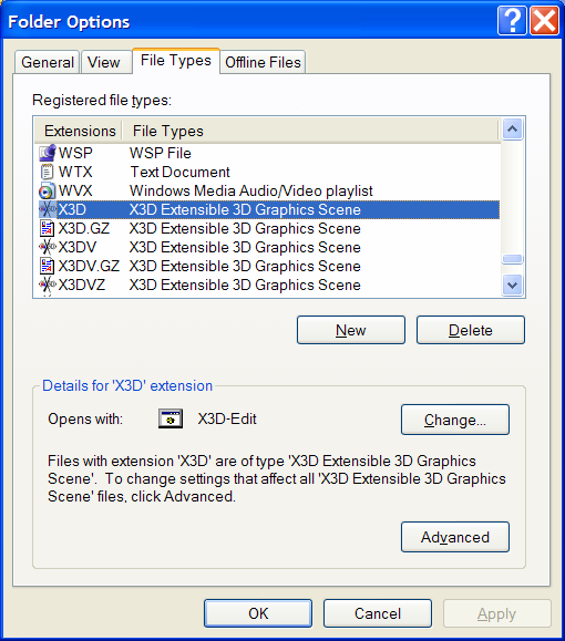 Windows Explorer -> Tools -> Folder Options -> X3D