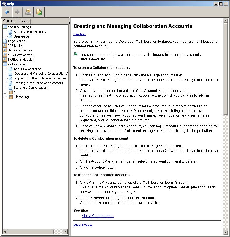 JavaHelp Collaboration Accounts